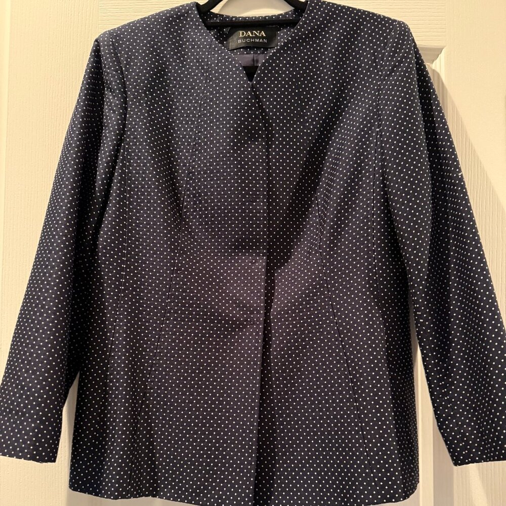 Dana Buchman | Structured Silk Suit Jacket | Navy w/White Dots | Size 10